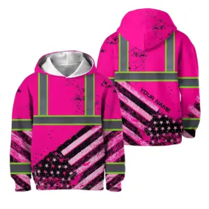 Hi Vis Hoodie Reflective Tapes Pink US Flag Paint Custom Name For Kids