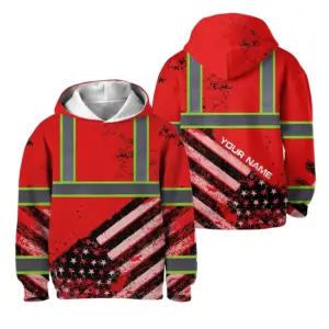 Hi Vis Hoodie Reflective Tapes Red US Flag Paint Custom Name For Kids