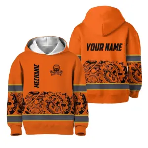 Hi Vis Hoodie Reflective Tapes Skull Mechanic Custom Name For Kids