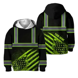 Hi Vis Hoodie Reflective Tapes US Flag Custom Name For Kids