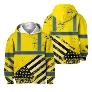 Hi Vis Hoodie Reflective Tapes Yellow US Flag Paint Custom Name For Kids