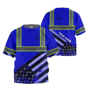 Hi Vis Shirt Reflective Tapes Blue US Flag Paint Custom Name For Kids