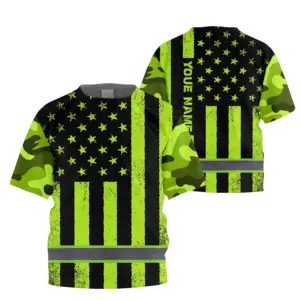 Hi Vis Shirt Reflective Tapes Green Camo Flag Custom Name For Kids