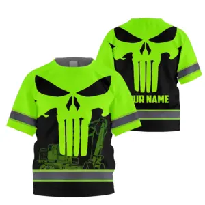 Hi Vis Shirt Reflective Tapes Green Excavator Operator Custom Name For Kids
