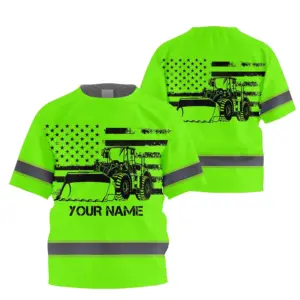 Hi Vis Shirt Reflective Tapes Green Loader Operator Custom Name For Kids