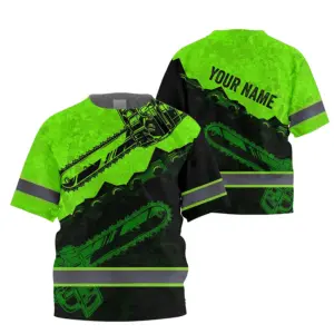 Hi Vis Shirt Reflective Tapes Green Neon Chainsaw Logger Custom Name For Kids