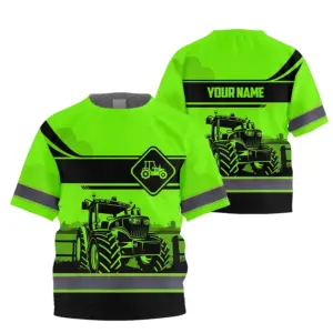 Hi Vis Shirt Reflective Tapes Green Neon Tractor On The Farm Custom Name For Kids