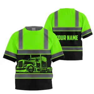 Hi Vis Shirt Reflective Tapes Green Semi Truck Driver Custom Name For Kids