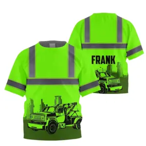Hi Vis Shirt Reflective Tapes Green Tow Truck Driver Custom Name For Kids