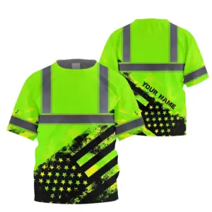 Hi Vis Shirt Reflective Tapes Green US Flag Custom Name For Kids