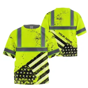 Hi Vis Shirt Reflective Tapes Lime US Flag Paint Custom Name For Kids