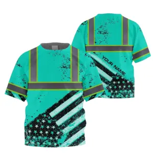Hi Vis Shirt Reflective Tapes Mint US Flag Paint Custom Name For Kids
