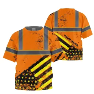 Hi Vis Shirt Reflective Tapes Orange USA Flag Custom Name For Kids