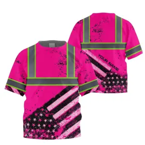 Hi Vis Shirt Reflective Tapes Pink US Flag Paint Custom Name For Kids