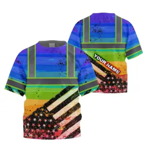 Hi Vis Shirt Reflective Tapes Rainbow US Flag Paint Custom Name For Kids