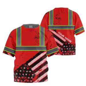 Hi Vis Shirt Reflective Tapes Red US Flag Paint Custom Name For Kids