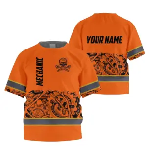 Hi Vis Shirt Reflective Tapes Skull Mechanic Custom Name For Kids