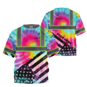 Hi Vis Shirt Reflective Tapes Tie Dye US Flag Paint Custom Name For Kids