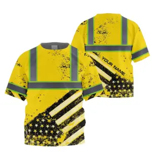 Hi Vis Shirt Reflective Tapes Yellow US Flag Paint Custom Name For Kids