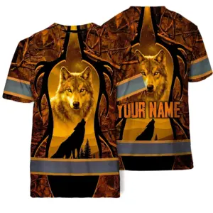 Hi Vis Shirts Reflective Black And Orange Neon Wolf Hunting Custom Name Safety Workwear For Company, Group, Team, Hunters, Hunting Lovers