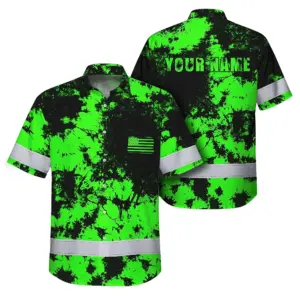 Personalized High Visibility Hawaiian Shirt, Tie Dyed Collection safety Reflective Workwear for Men, Women