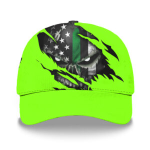 3D Printed Classic Cap Green Skull US Flag Custom Name Safety Workwear For Workers, Runners, Cyclists, Patriotic