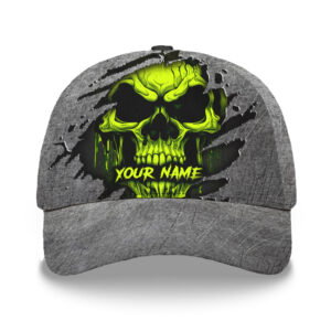 3D Printed Classic Cap Lime Neon Skull Custom Name Safety Workwear For Workers, Runners, Cyclists, Patriotic