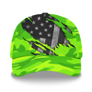 3D Printed Classic Cap Reflective Scratch Camo Green Neon US Flag Safety Workwear For Workers, Runners, Cyclists, Patriotic