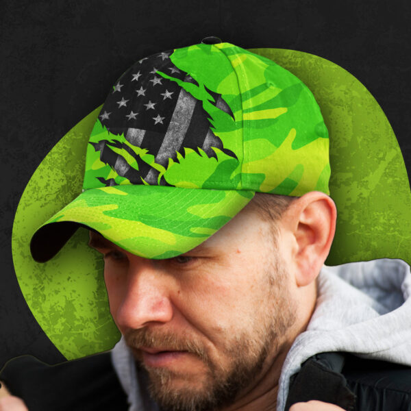 3D-Printed-Classic-Cap-Reflective-Scratch-Camo-Green-Neon-US-Flag-Safety-Workwear-For-Workers,-Runners,-Cyclists,-Patriotic-2