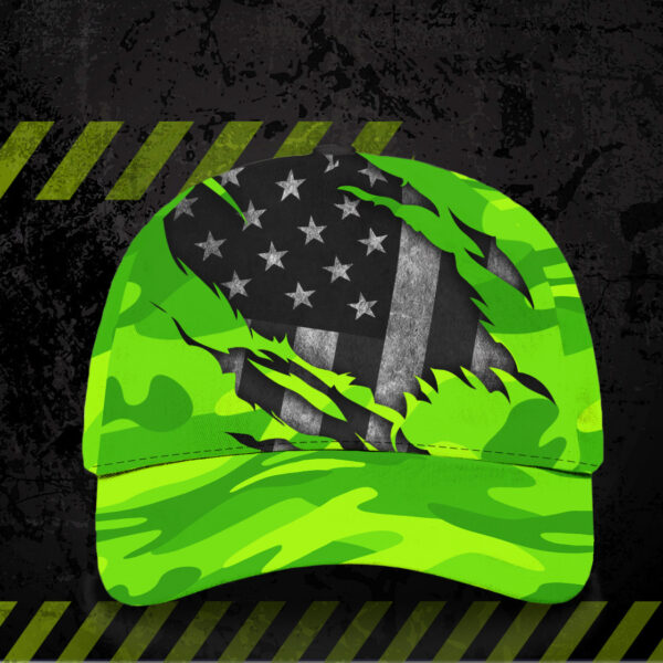 3D-Printed-Classic-Cap-Reflective-Scratch-Camo-Green-Neon-US-Flag-Safety-Workwear-For-Workers,-Runners,-Cyclists,-Patriotic-5