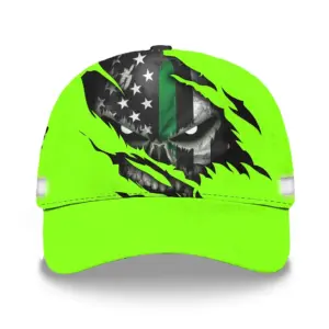 3D Printed Classic Cap Green Skull US Flag Custom Name Safety Workwear For Workers, Runners, Cyclists, Patriotic