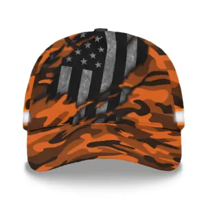3D Printed Classic Cap Reflective Camo Orange Neon Scratch US Flag Safety Workwear For Workers, Runners, Cyclists, Patriotic