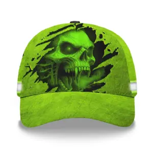 3D Printed Classic Cap Reflective Tapes Green Smoke Neon Skull Custom Name Safety Workwear For Workers, Runners, Cyclists, Patriotic