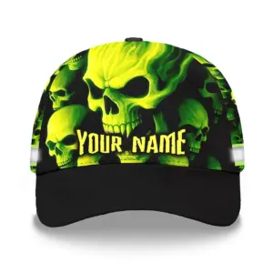 3D Printed Classic Cap Reflective Tapes Lime Neon Skull Custom Name Safety Workwear For Workers, Runners, Cyclists, Patriotic