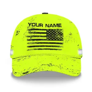3D Printed Classic Cap Reflective Tapes Yellow Neon USA Flag Safety Workwear For Workers, Runners, Cyclists, Patriotic