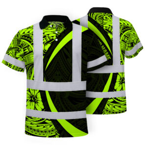 Hi Vis Polo Shirt Reflective Tapes Hawaiian Polynesian Tribal Custom Name Safety Workwear Workers, Truckers