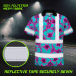 Hi-Vis-Polo-Shirt-Reflective-Tapes-Blue-Neon-And-Pink-Flowers-Custom-Name-Safety-Workwear-For-Workers,-Truckers,-Operators-6