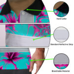 Hi-Vis-Polo-Shirt-Reflective-Tapes-Blue-Neon-And-Pink-Flowers-Custom-Name-Safety-Workwear-For-Workers,-Truckers,-Operators-7