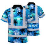 Hi-Vis-Polo-Shirt-Reflective-Tapes-Blue-Neon-Flowers-4-Custom-Name-1