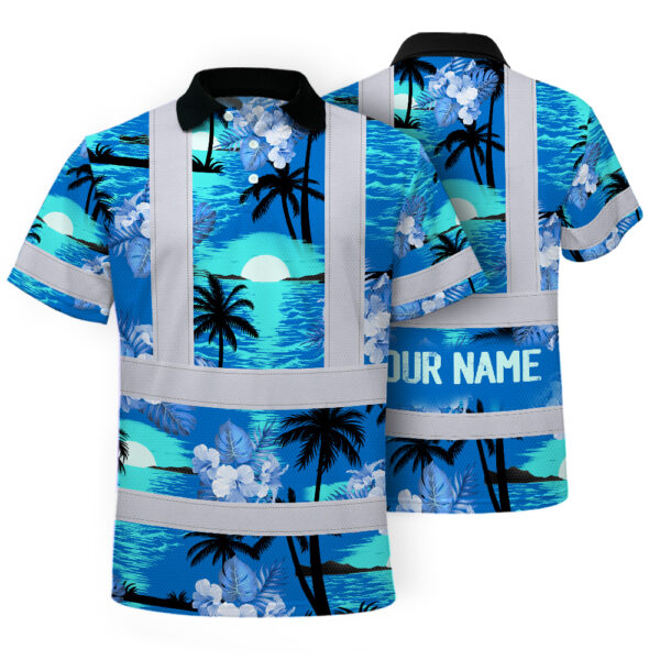 Hi-Vis-Polo-Shirt-Reflective-Tapes-Blue-Neon-Flowers-4-Custom-Name-1
