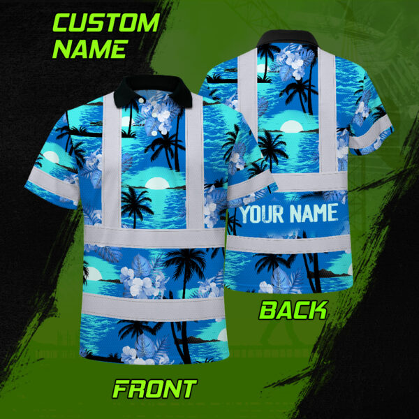 Hi-Vis-Polo-Shirt-Reflective-Tapes-Blue-Neon-Flowers-4-Custom-Name-2