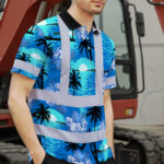 Hi-Vis-Polo-Shirt-Reflective-Tapes-Blue-Neon-Flowers-4-Custom-Name-4