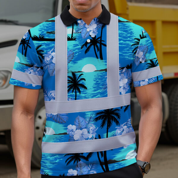 Hi-Vis-Polo-Shirt-Reflective-Tapes-Blue-Neon-Flowers-4-Custom-Name-5