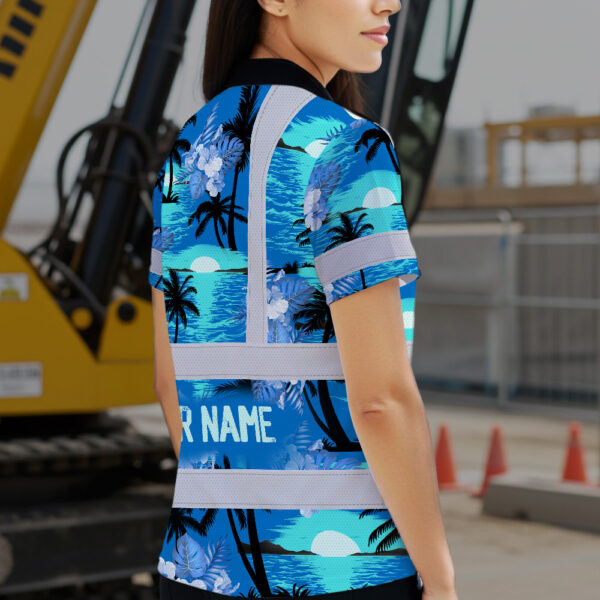 Hi-Vis-Polo-Shirt-Reflective-Tapes-Blue-Neon-Flowers-4-Custom-Name-6