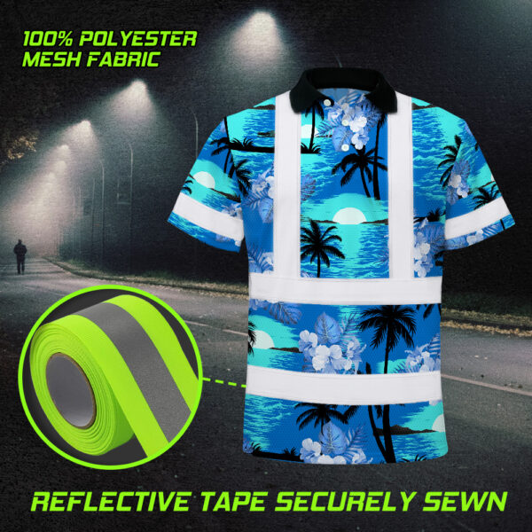 Hi-Vis-Polo-Shirt-Reflective-Tapes-Blue-Neon-Flowers-4-Custom-Name-8