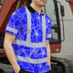 Hi-Vis-Polo-Shirt-Reflective-Tapes-Blue-Neon-Flowers-Custom-Name-Safety-Workwear-For-Workers,-Truckers,-Operators-4