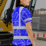 Hi-Vis-Polo-Shirt-Reflective-Tapes-Blue-Neon-Flowers-Custom-Name-Safety-Workwear-For-Workers,-Truckers,-Operators-6