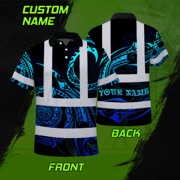 Hi-Vis-Polo-Shirt-Reflective-Tapes-Gradient-Turtle-Hawaiian-Polynesian-Tribal-Custom-Name-2