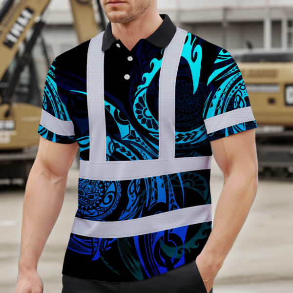 Hi-Vis-Polo-Shirt-Reflective-Tapes-Gradient-Turtle-Hawaiian-Polynesian-Tribal-Custom-Name-3