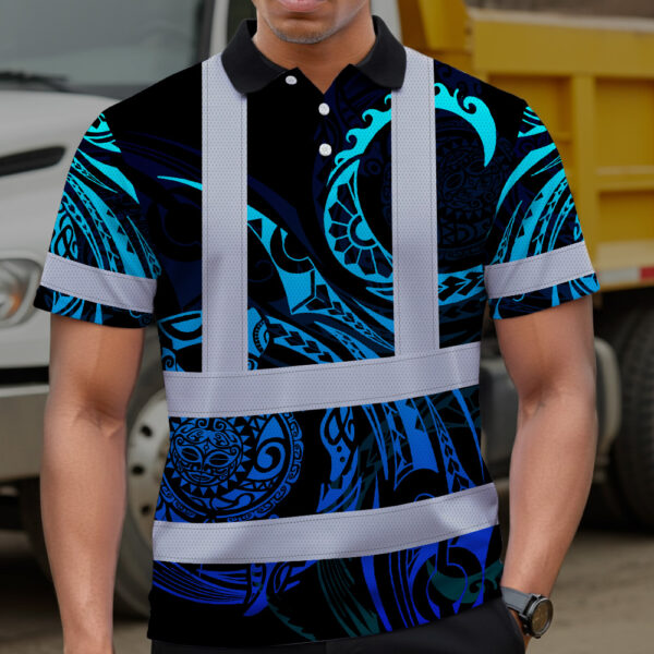 Hi-Vis-Polo-Shirt-Reflective-Tapes-Gradient-Turtle-Hawaiian-Polynesian-Tribal-Custom-Name-5